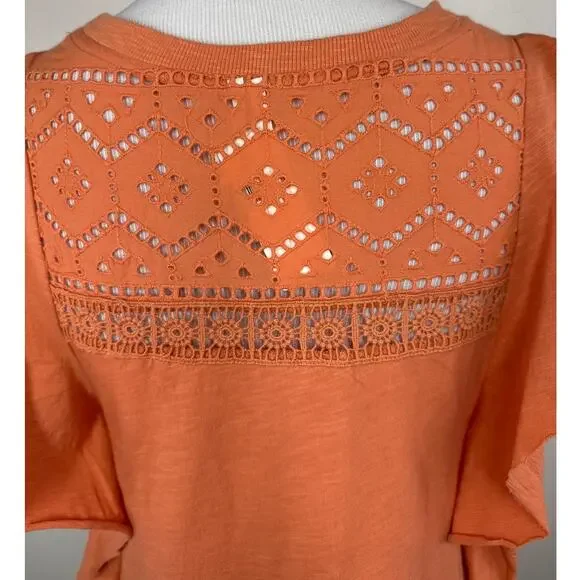 Anthropologie NWT, Flutter Sleeve, Sustainable Lace Eyelet Top, Size Medium - Picture 7 of 8
